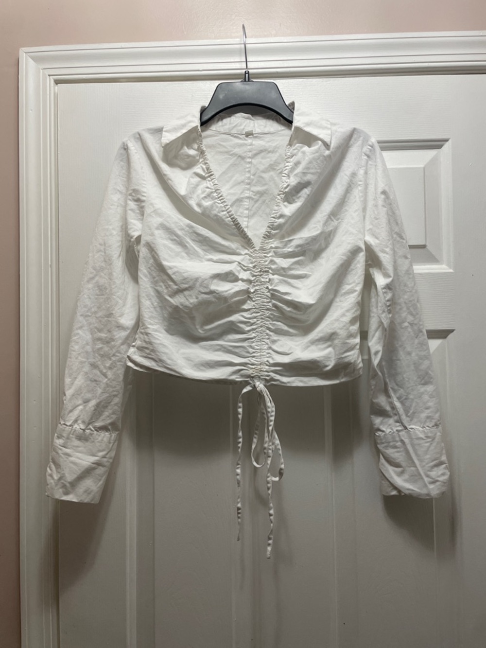 Women's White Ruched Drawstring Crop Top - Picture 5 of 5